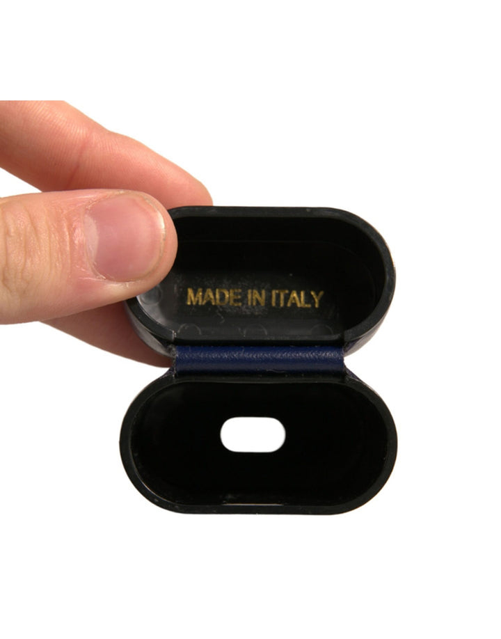 Dolce &amp; Gabbana Blue Leather Logo Print Flip Holder Airpods Case