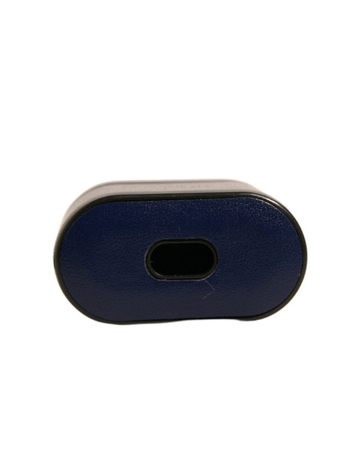 Dolce &amp; Gabbana Blue Leather Logo Print Flip Holder Airpods Case