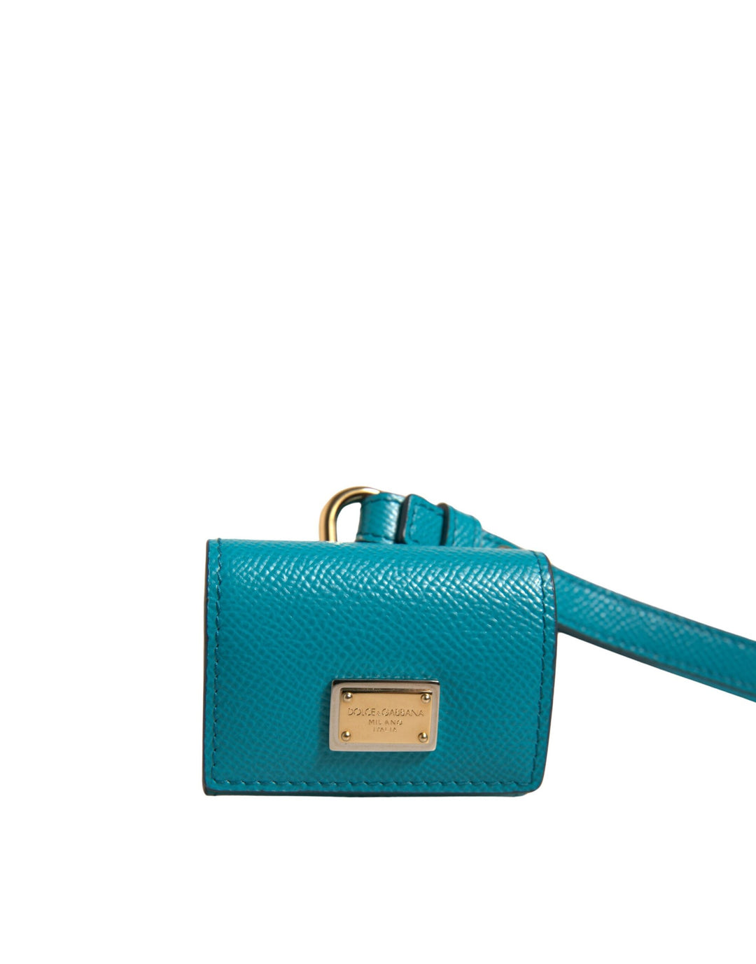 Étui pour Airpods Dolce &amp;amp; Gabbana avec plaque logo verte en cuir et bracelet en métal doré
