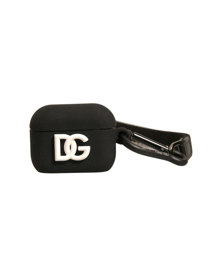 Étui pour Airpods Dolce &amp;amp; Gabbana en caoutchouc de silicone noir avec logo en relief