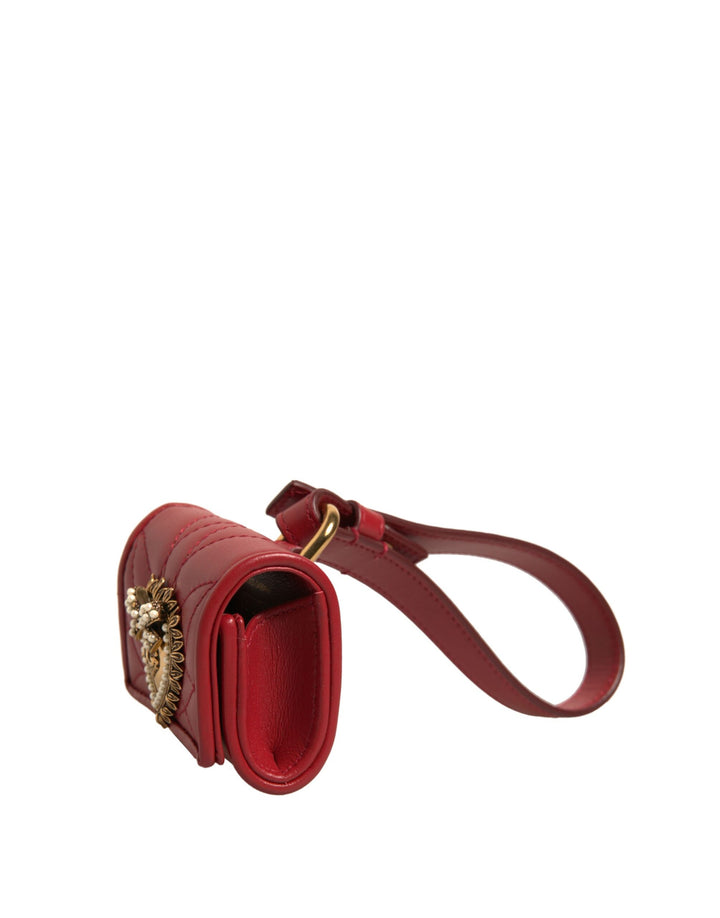Étui pour Airpods Dolce &amp;amp; Gabbana en cuir noir avec sangle en forme de cœur