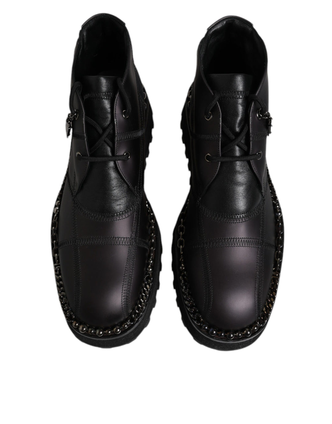 Dolce &amp; Gabbana Black Leather Lace Up Ankle Boots Shoes