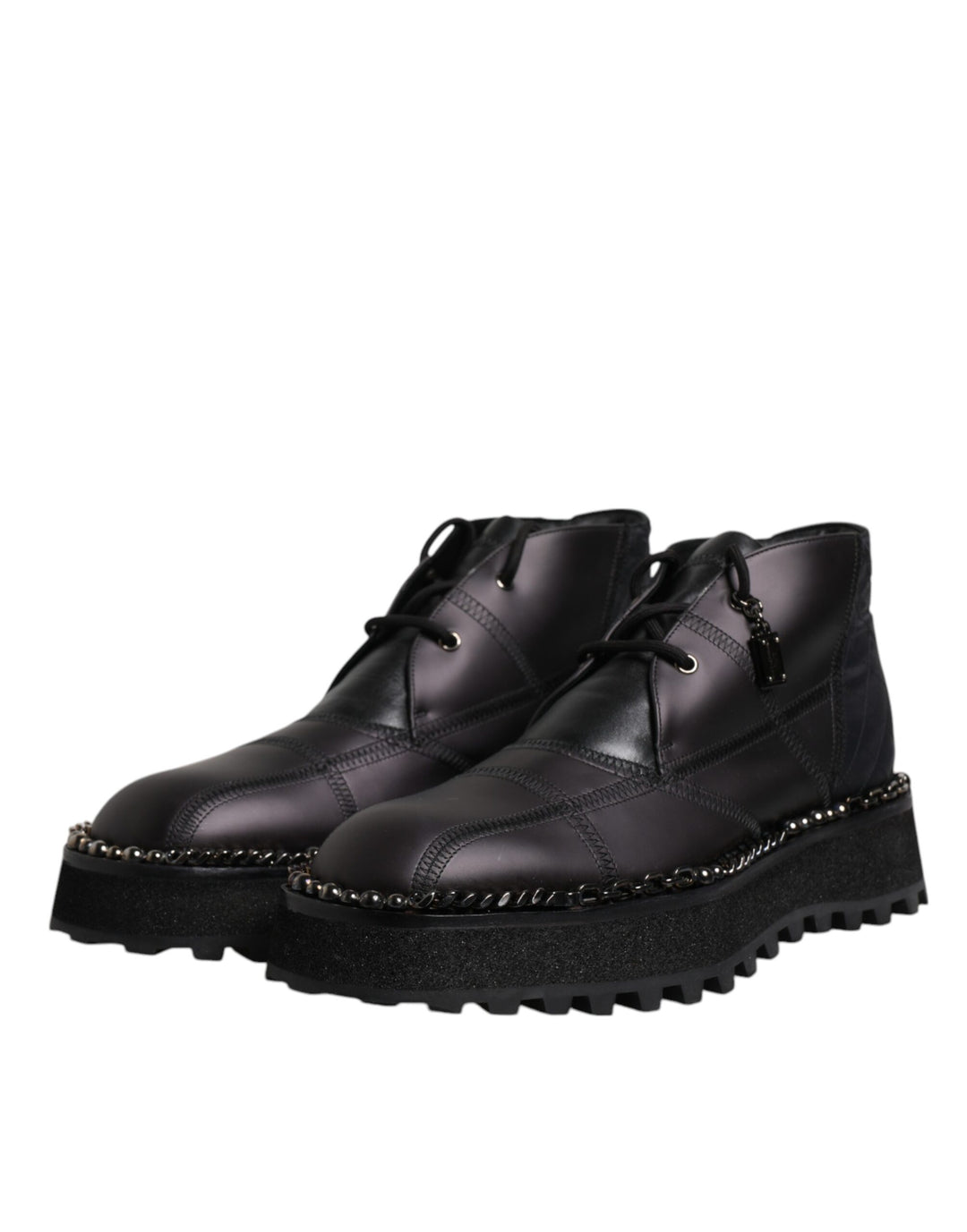Dolce &amp; Gabbana Black Leather Lace Up Ankle Boots Shoes
