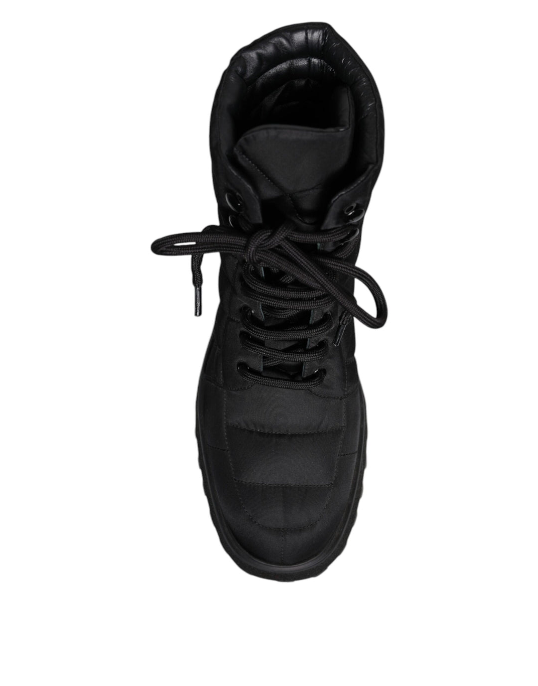 Dolce &amp; Gabbana Black Padded Mid Calf Lace Up Boots Shoes