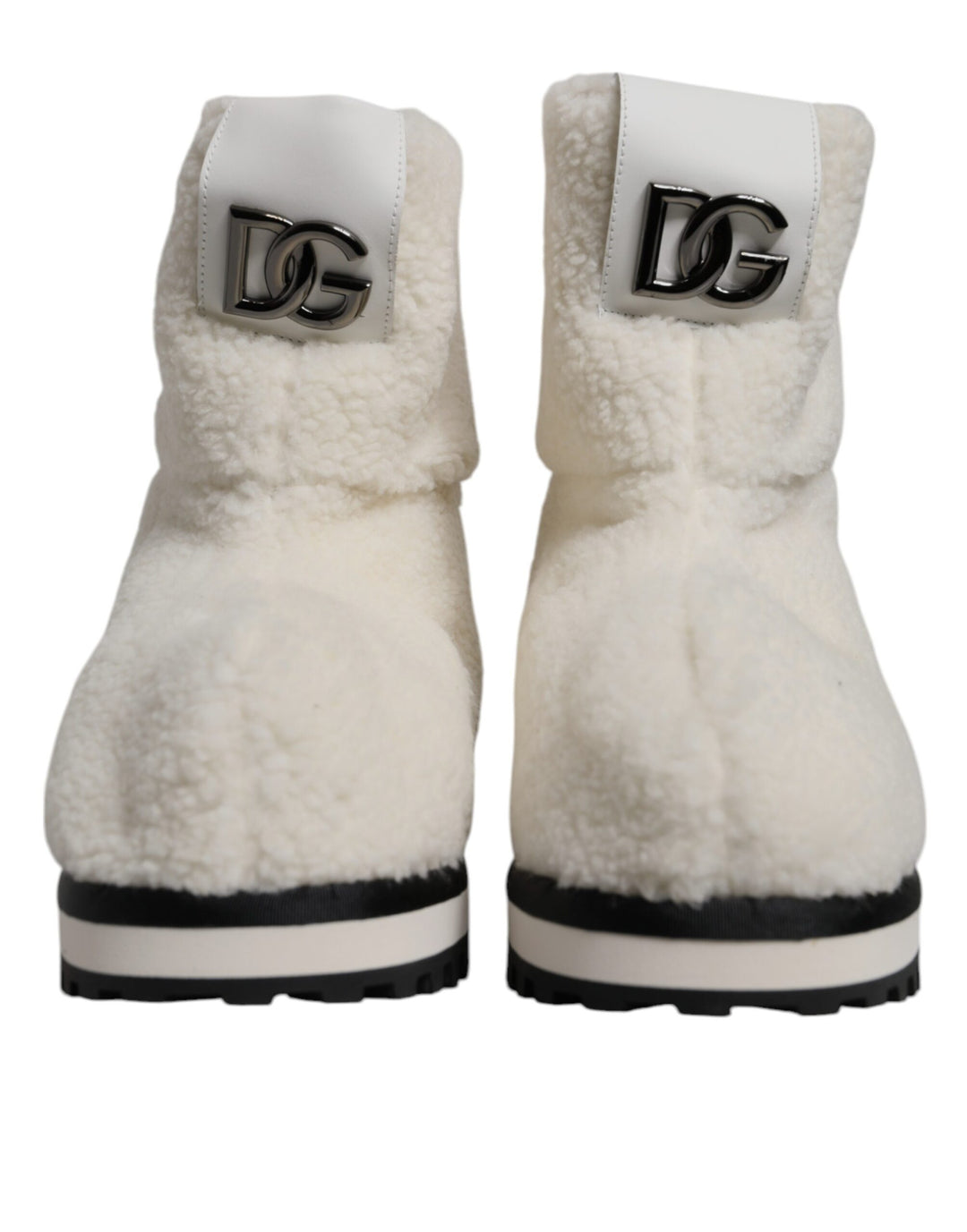 Bottes mi-mollet rembourrées blanches à logo en peluche Dolce &amp; Gabbana