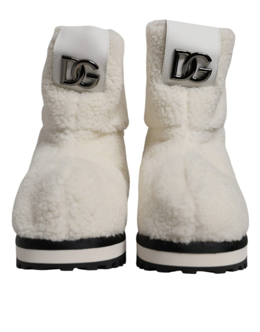 Bottes mi-mollet rembourrées blanches à logo en peluche Dolce &amp; Gabbana