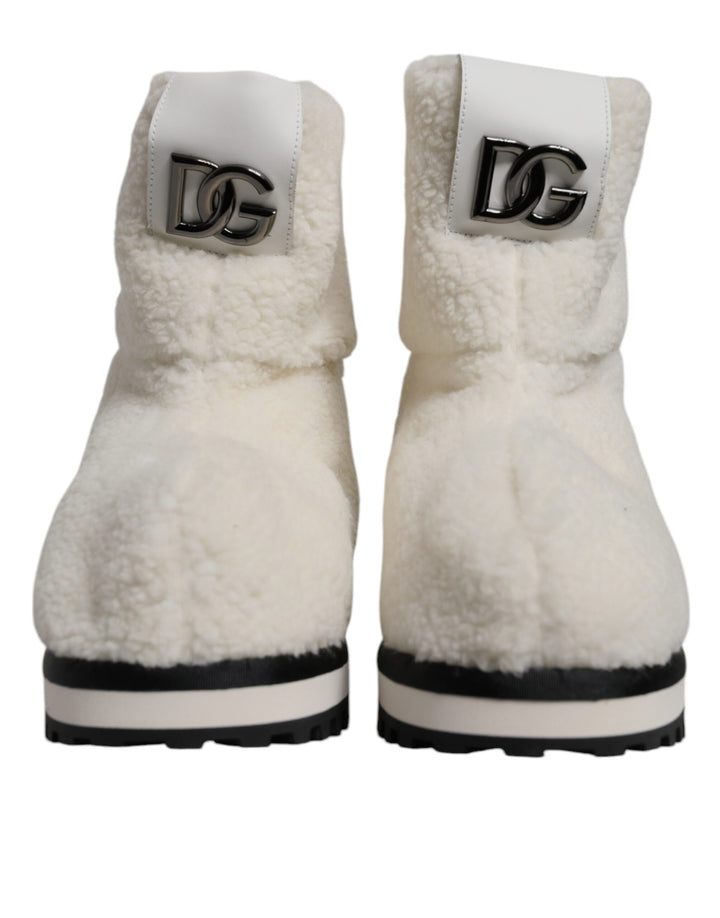 Bottes mi-mollet rembourrées blanches à logo en peluche Dolce &amp; Gabbana