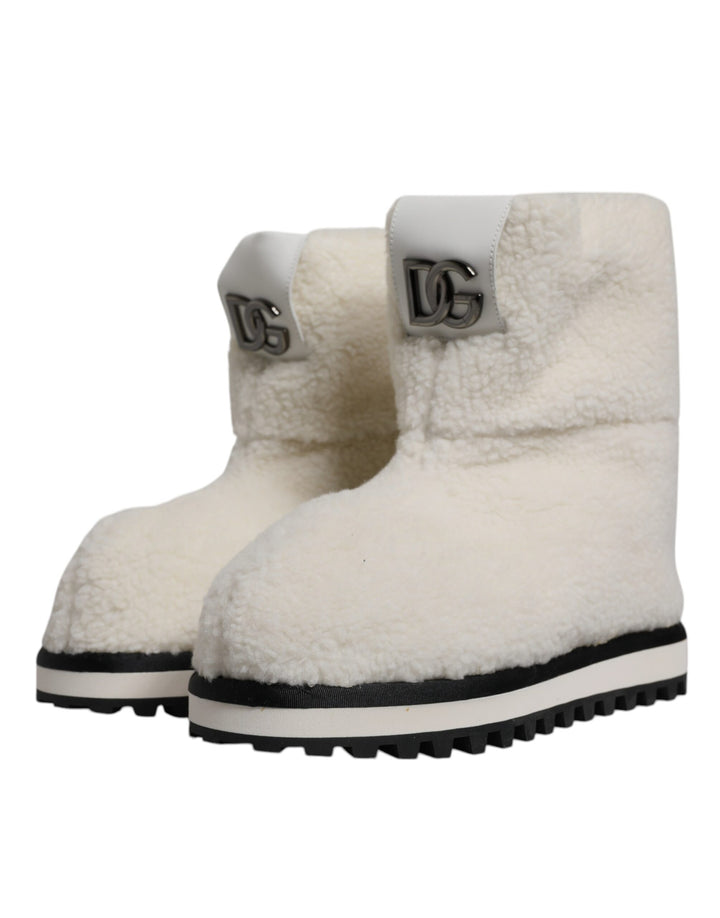 Bottes mi-mollet rembourrées blanches à logo en peluche Dolce &amp; Gabbana