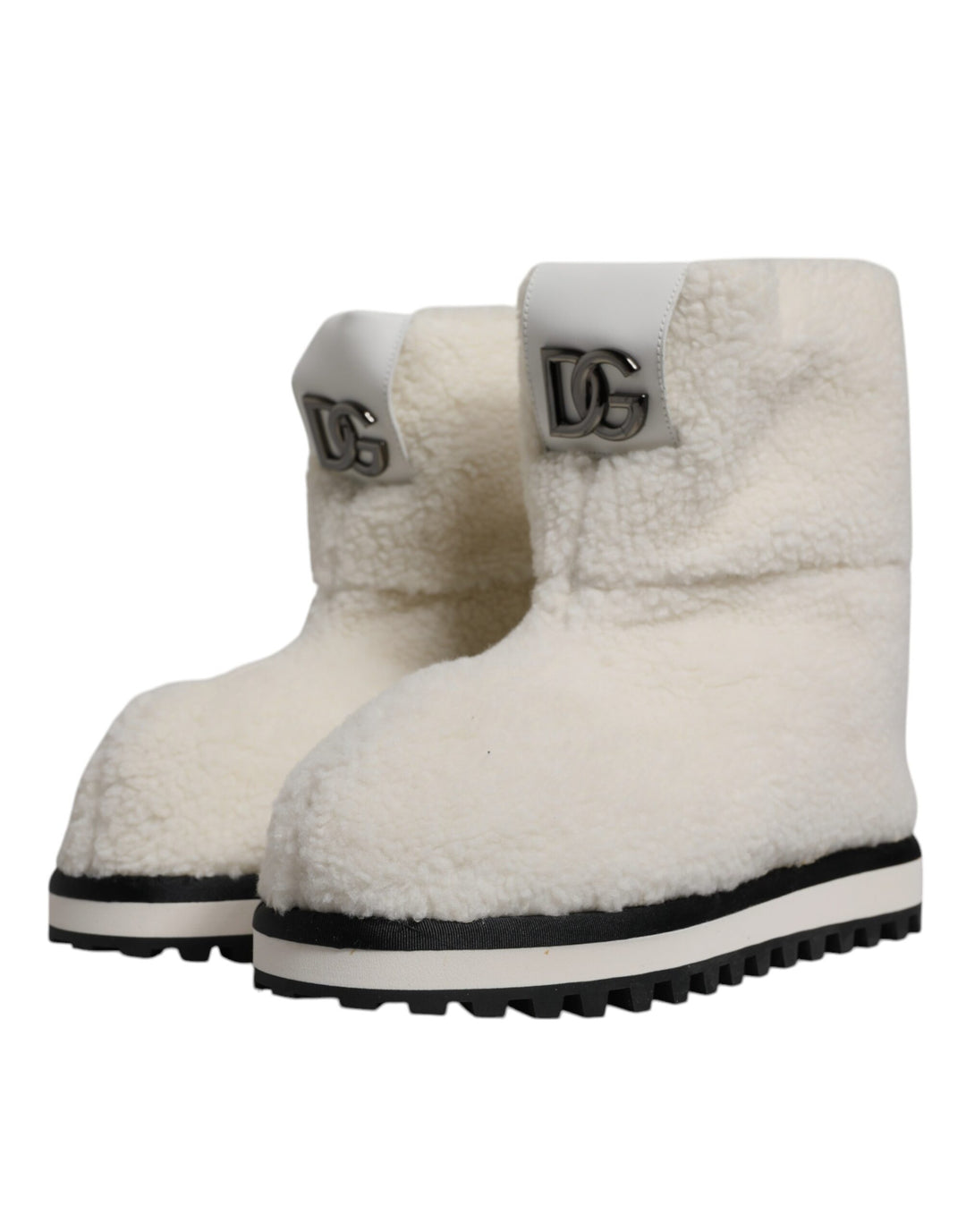 Bottes mi-mollet rembourrées blanches à logo en peluche Dolce &amp; Gabbana