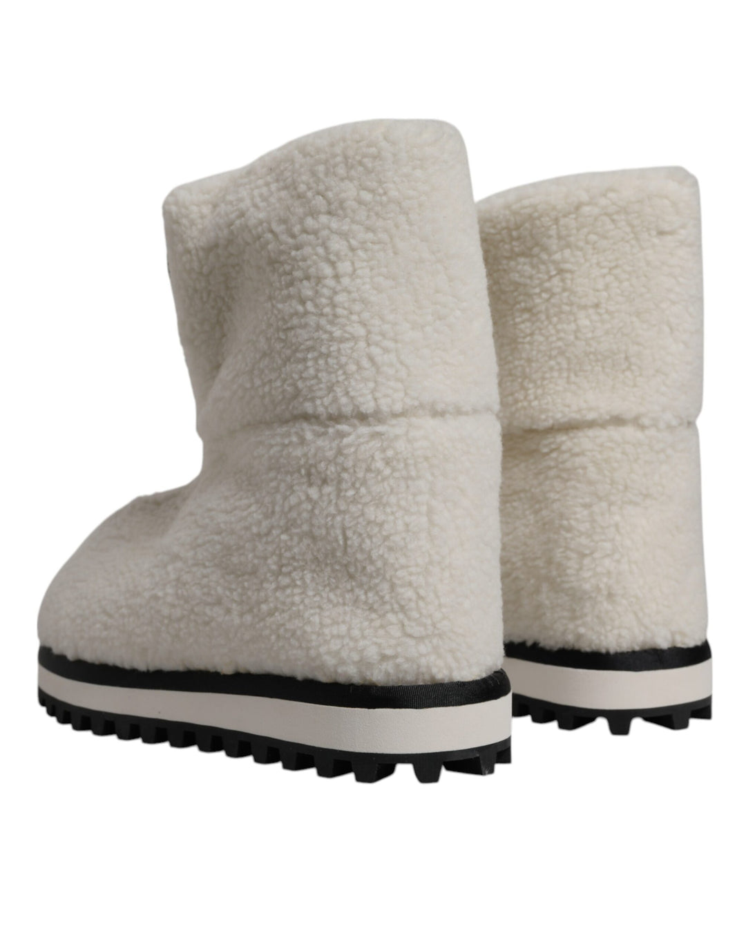 Bottes mi-mollet rembourrées blanches à logo en peluche Dolce &amp; Gabbana