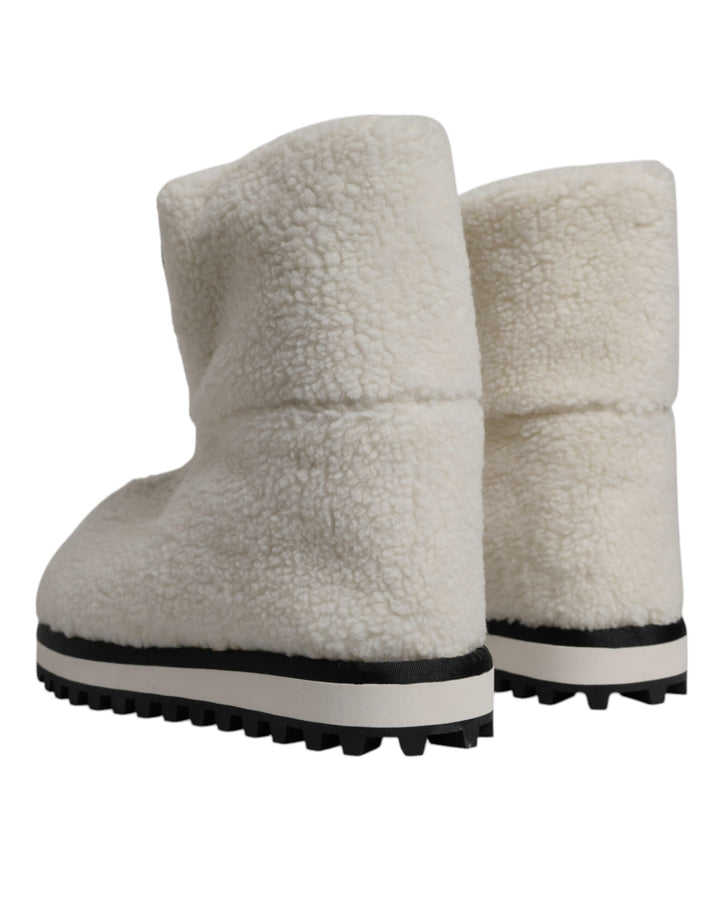 Bottes mi-mollet rembourrées blanches à logo en peluche Dolce &amp; Gabbana