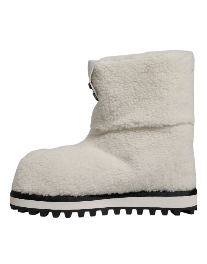 Bottes mi-mollet rembourrées blanches à logo en peluche Dolce &amp; Gabbana