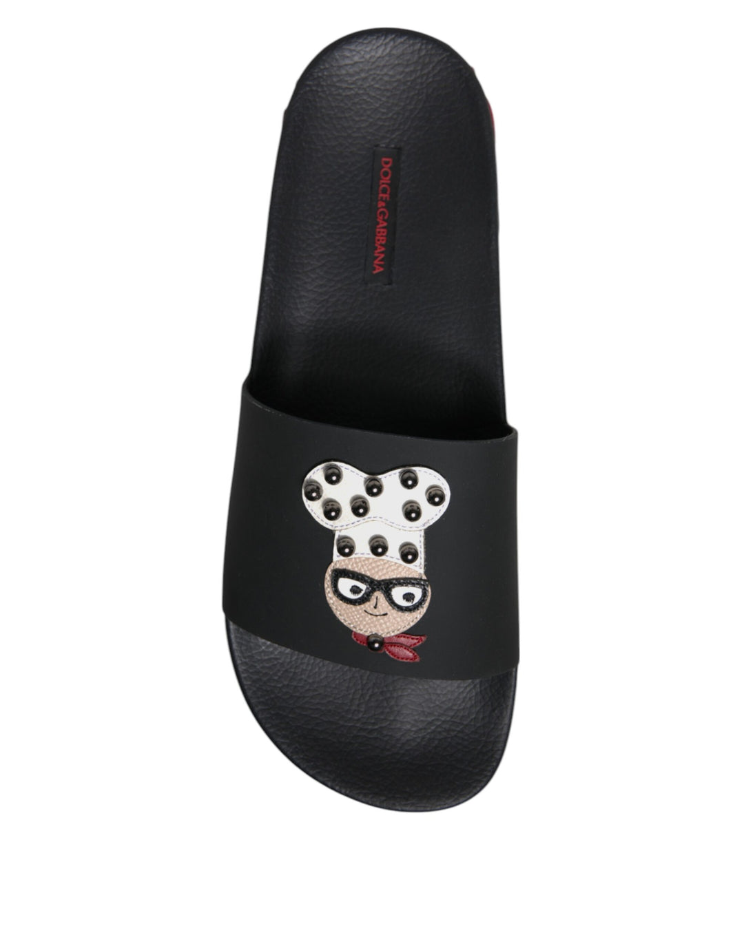 Dolce &amp; Gabbana Black Leather Slides Sandals Beachwear Shoes