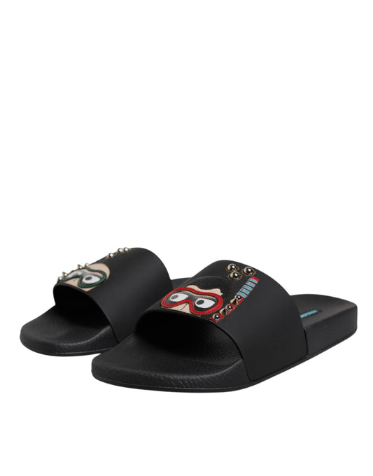 Dolce &amp; Gabbana - Sandales plates en cuir noir - Chaussures de plage
