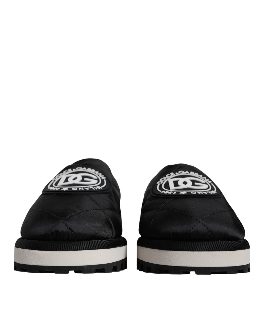 Dolce &amp; Gabbana Black Nylon Quilted Logo Patch Sandals Slides Shoes