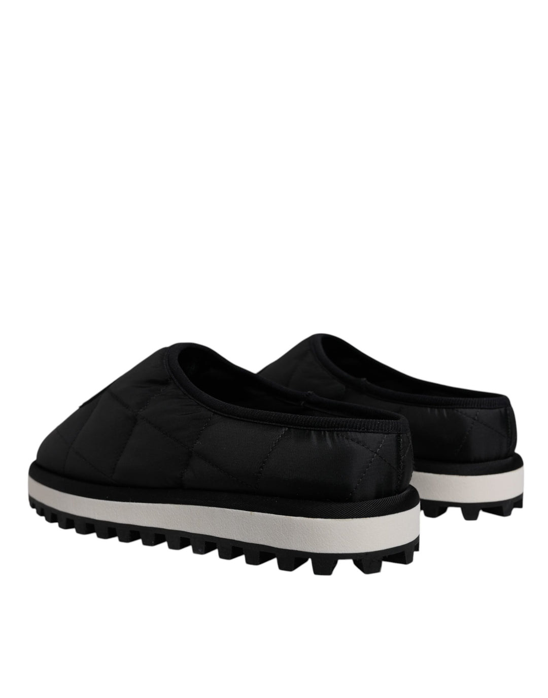Dolce &amp; Gabbana Black Nylon Quilted Logo Patch Sandals Slides Shoes