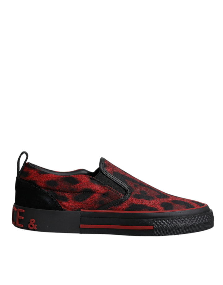 Baskets basses Dolce &amp;amp; Gabbana en coton léopard rouge et noir pour homme