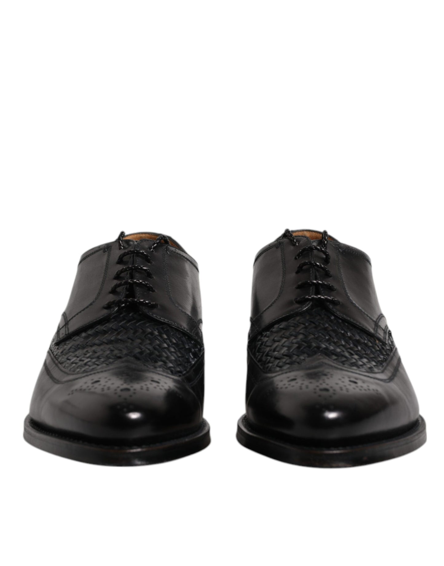 Zapatos de vestir formales con cordones y punta de ala Derby de cuero negro de Dolce &amp; Gabbana