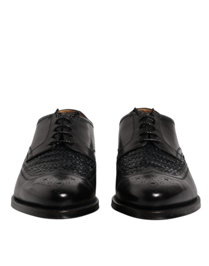 Dolce &amp; Gabbana Black Leather Derby Wingtip Lace Up Formal Dress Shoes