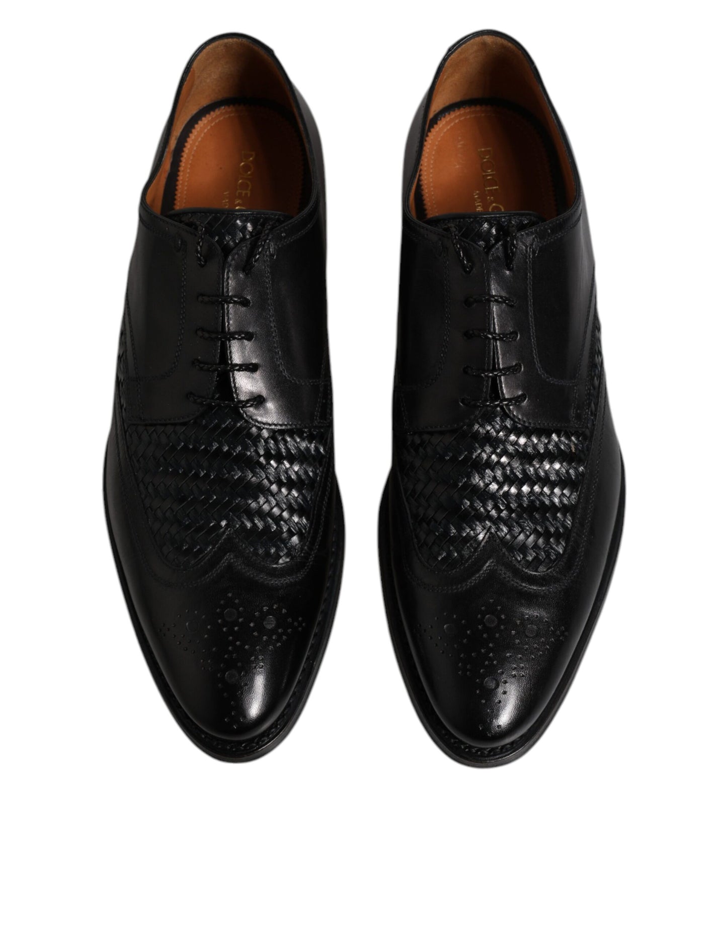 Zapatos de vestir formales con cordones y punta de ala Derby de cuero negro de Dolce &amp; Gabbana