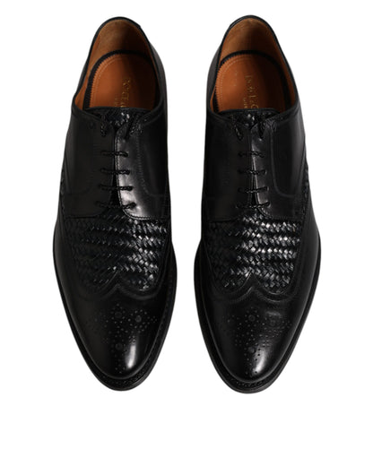 Zapatos de vestir formales con cordones y punta de ala Derby de cuero negro de Dolce &amp; Gabbana