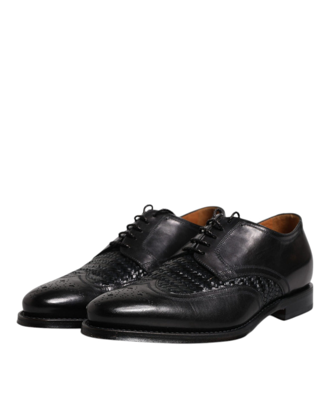 Dolce &amp; Gabbana Black Leather Derby Wingtip Lace Up Formal Dress Shoes