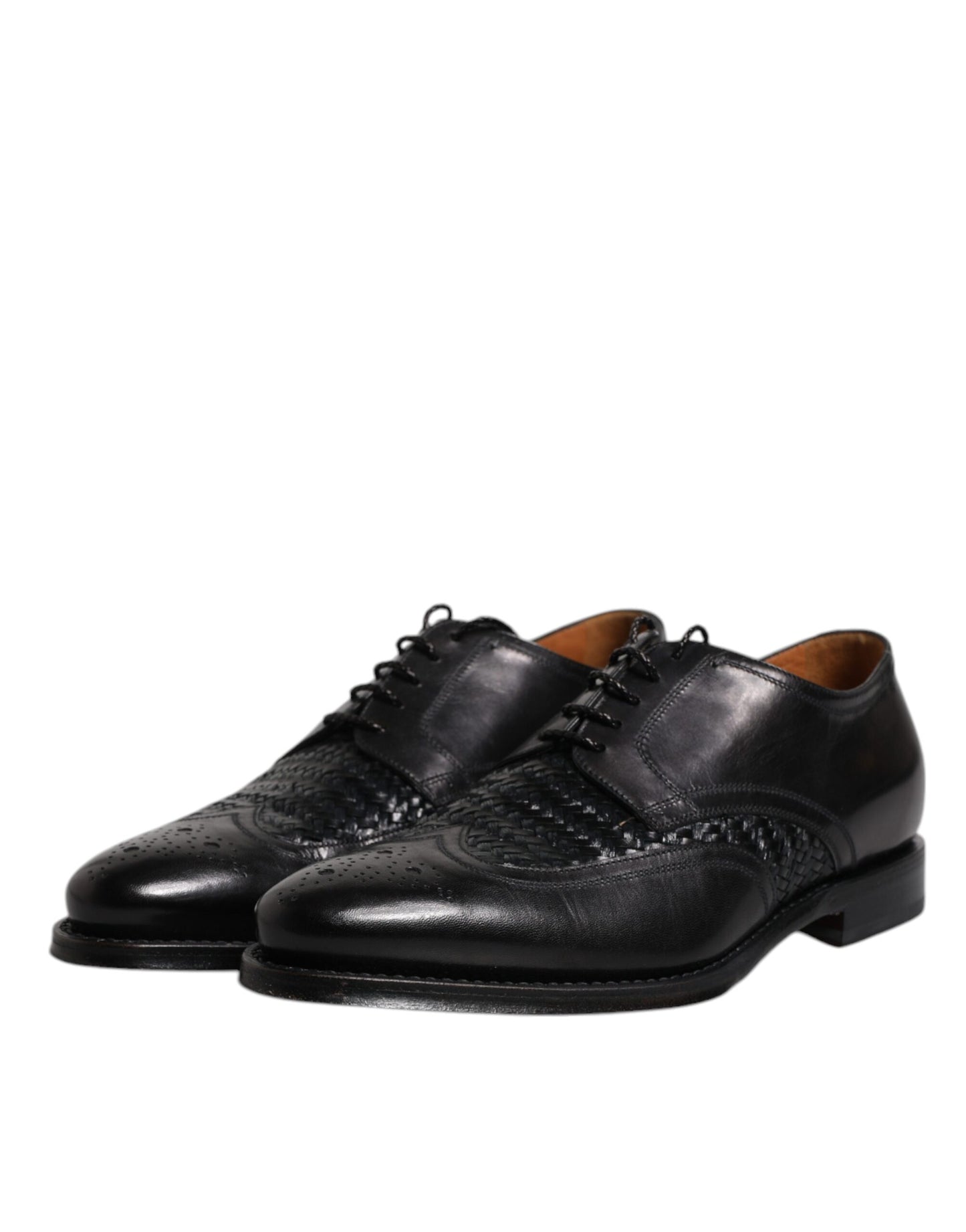 Zapatos de vestir formales con cordones y punta de ala Derby de cuero negro de Dolce &amp; Gabbana