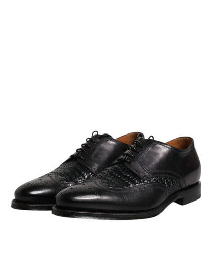 Zapatos de vestir formales con cordones y punta de ala Derby de cuero negro de Dolce &amp; Gabbana