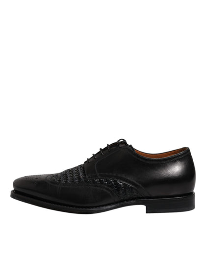 Zapatos de vestir formales con cordones y punta de ala Derby de cuero negro de Dolce &amp; Gabbana