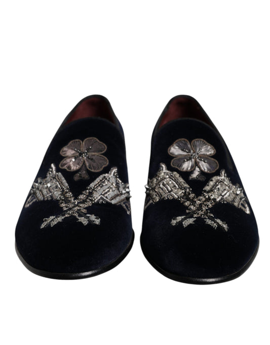 Mocassins à fleurs en velours noir Dolce &amp; Gabbana