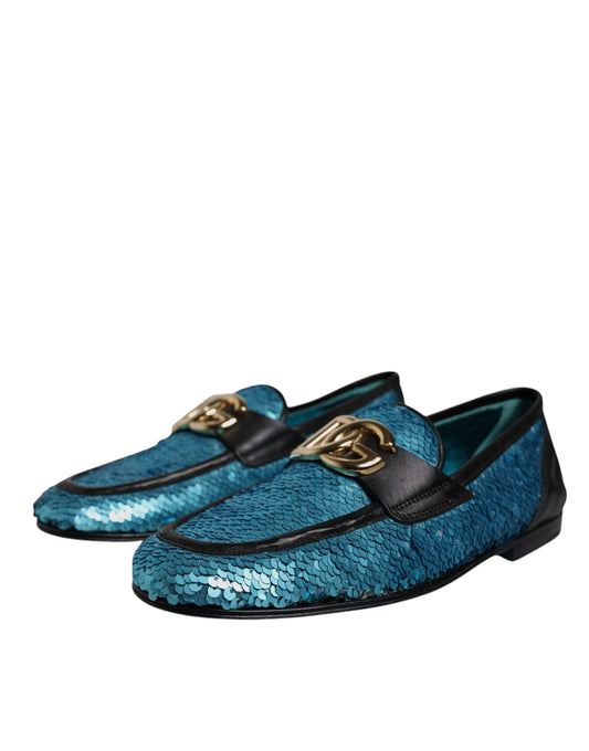 Mocassins à paillettes bleus Dolce &amp; Gabbana, chaussures habillées habillées