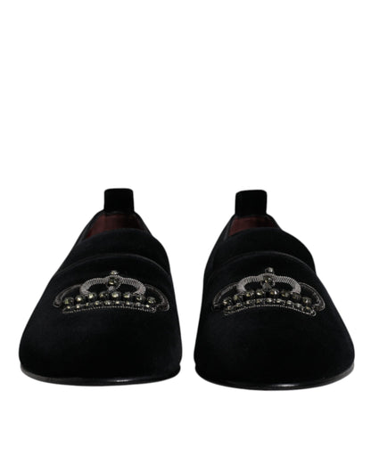 Mocassins Dolce &amp; Gabbana en velours noir avec couronne en cristal
