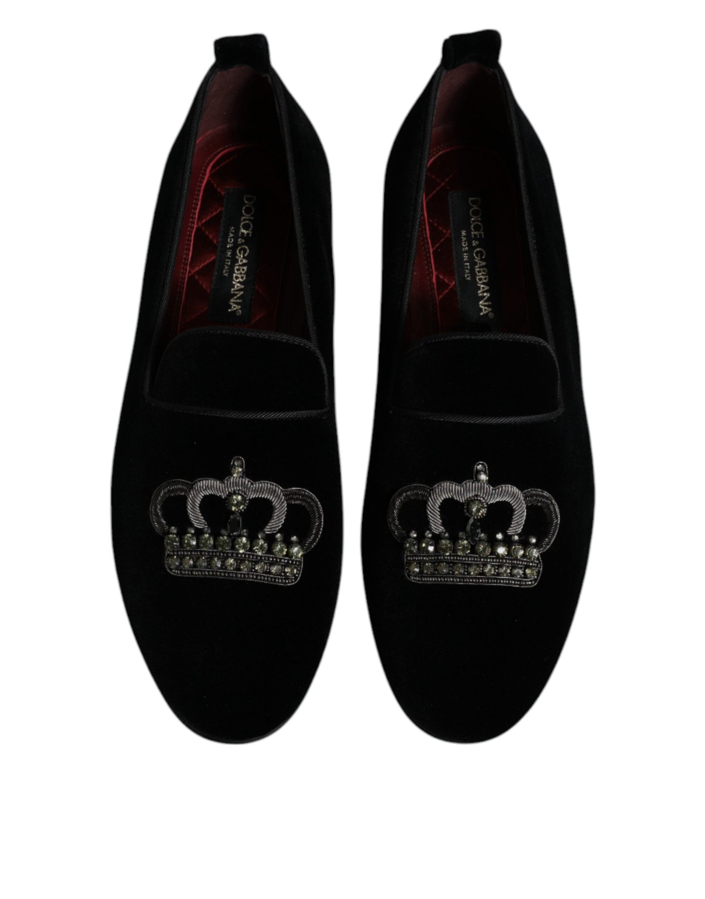 Mocassins Dolce &amp; Gabbana en velours noir avec couronne en cristal