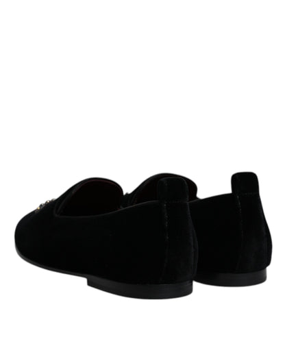 Mocassins Dolce &amp; Gabbana en velours noir avec couronne en cristal