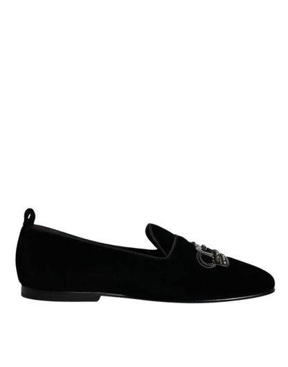 Mocassins Dolce &amp; Gabbana en velours noir avec couronne en cristal