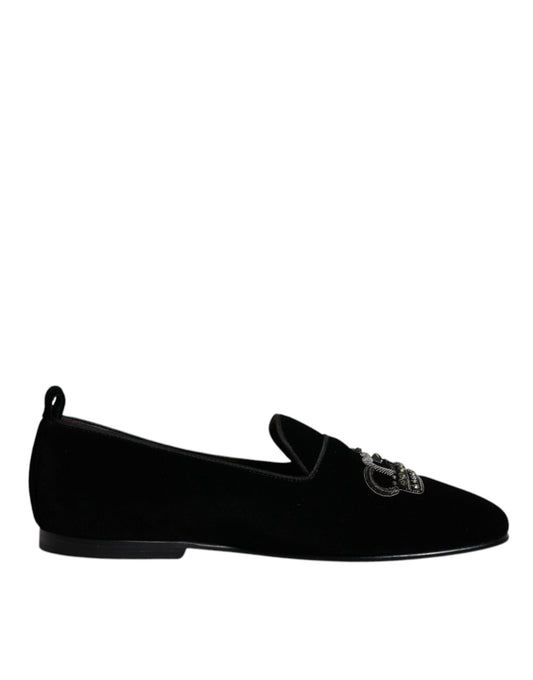 Mocassins Dolce &amp; Gabbana en velours noir avec couronne en cristal