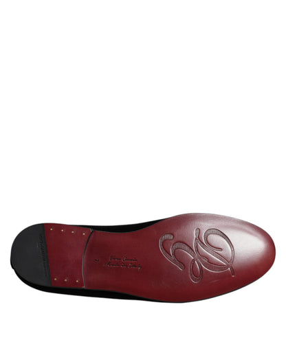 Mocassins Dolce &amp; Gabbana en velours noir avec couronne en cristal