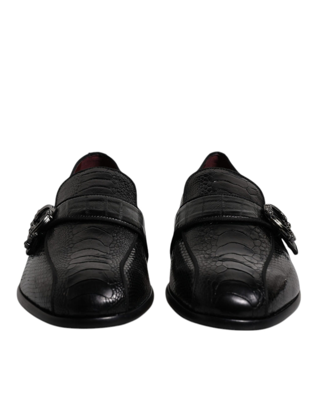 Dolce &amp; Gabbana Black Exotic Leather DG Logo Loafers Formal Dress Shoes