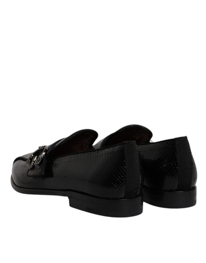 Dolce &amp; Gabbana Black Exotic Leather DG Logo Loafers Formal Dress Shoes