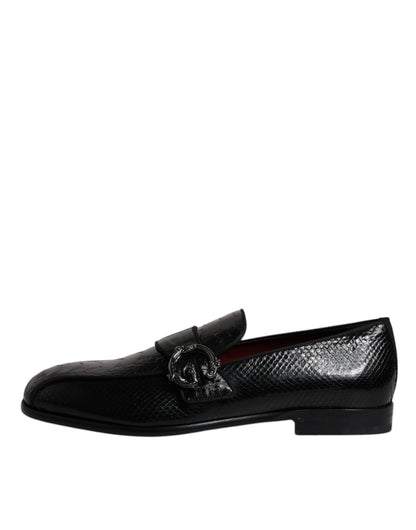 Mocassins Dolce &amp; Gabbana en cuir exotique noir avec logo DG