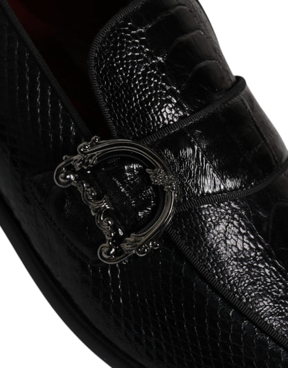 Mocassins Dolce &amp; Gabbana en cuir exotique noir avec logo DG