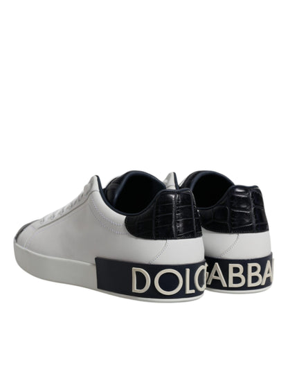 Baskets Portofino en cuir blanc et noir Dolce &amp; Gabbana