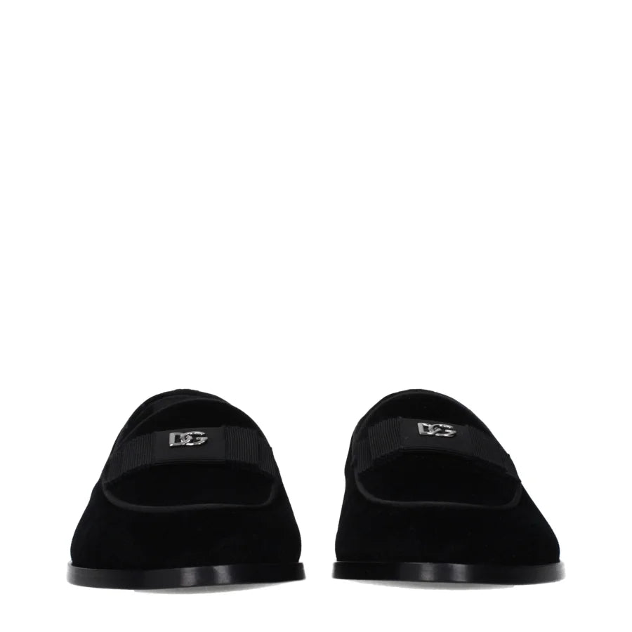 Dolce & Gabbana Black Velvet Slip-On Loafers