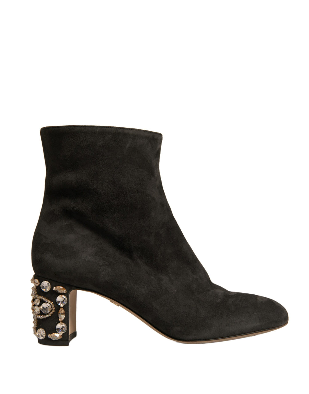 Dolce &amp; Gabbana Black Embellished Heel Ankle Boots Shoes