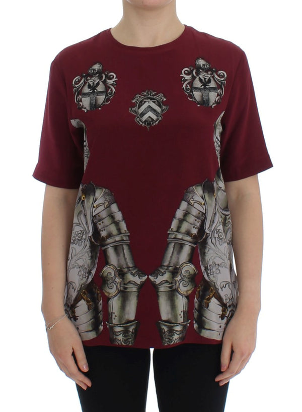 Dolce & Gabbana - Red Knight Print Silk Blouse T-shirt