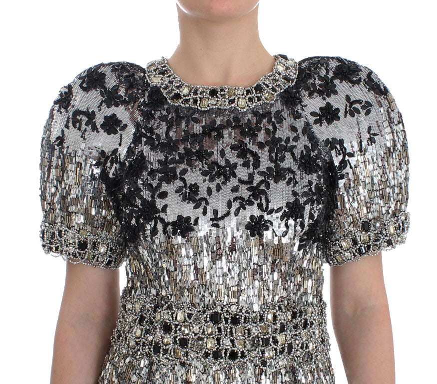 Dolce &amp; Gabbana Crystal Silver Runway Handmade Dress women’s dress