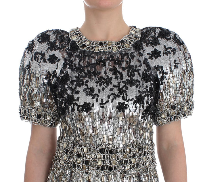 Dolce &amp; Gabbana Crystal Silver Runway Handmade Dress women’s dress