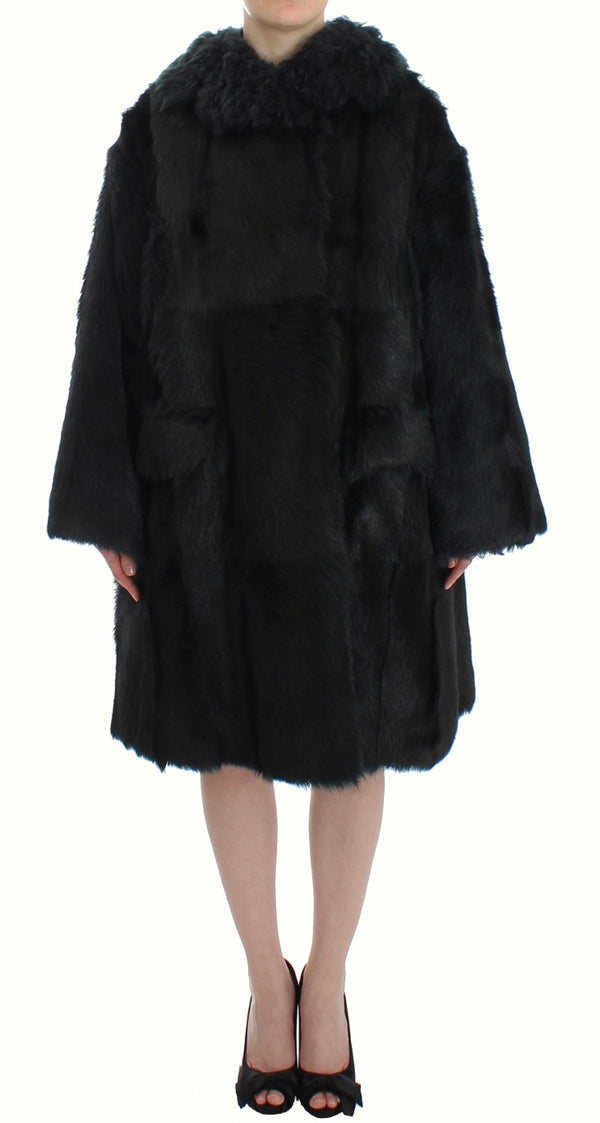 Dolce & Gabbana Overcoats - Black Goat Fur Shearling Long Jacket Coat