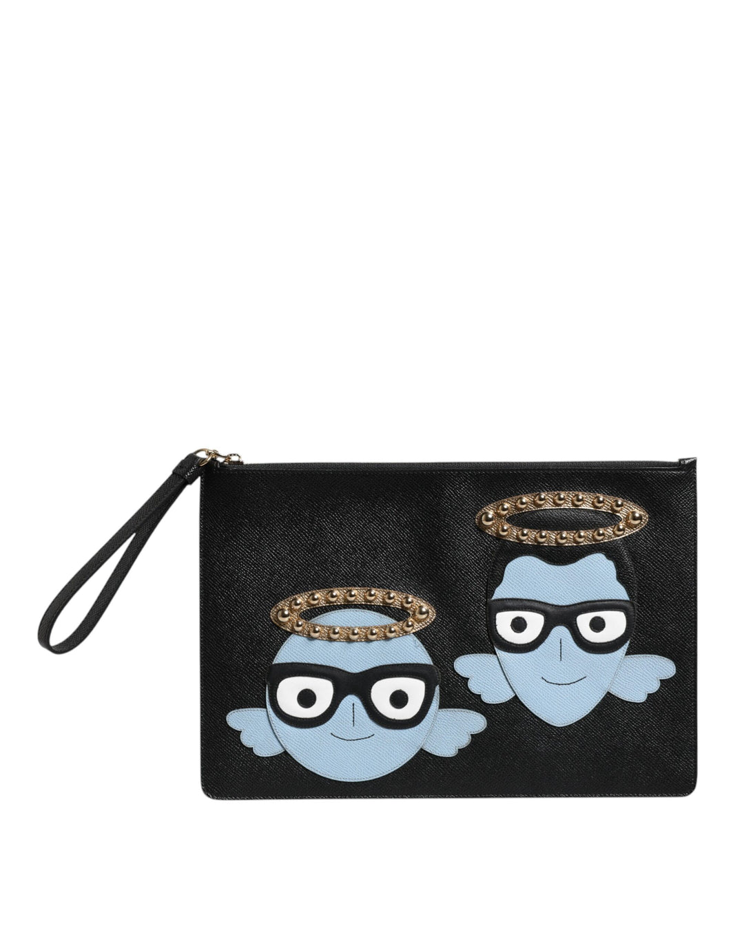 Sac pochette zippé en cuir noir Dolce &amp;amp; Gabbana 