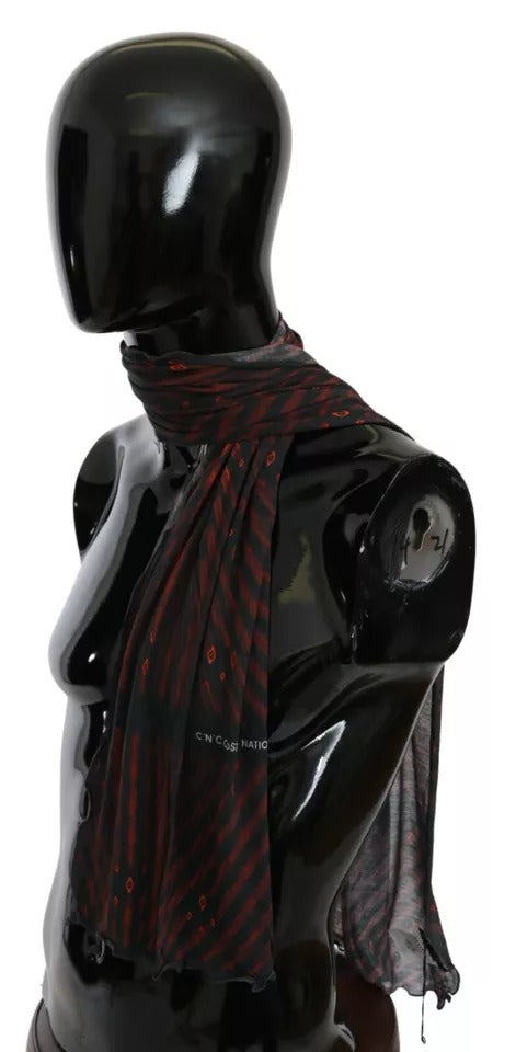 Dolce &amp; Gabbana Black Red Viscose Foulard Branded Scarf